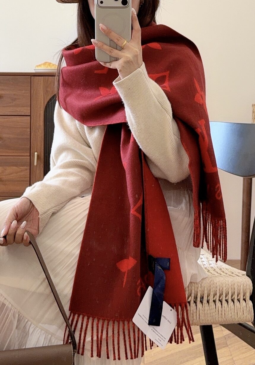 Louis Vuitton Red Monogram Wool Scarf