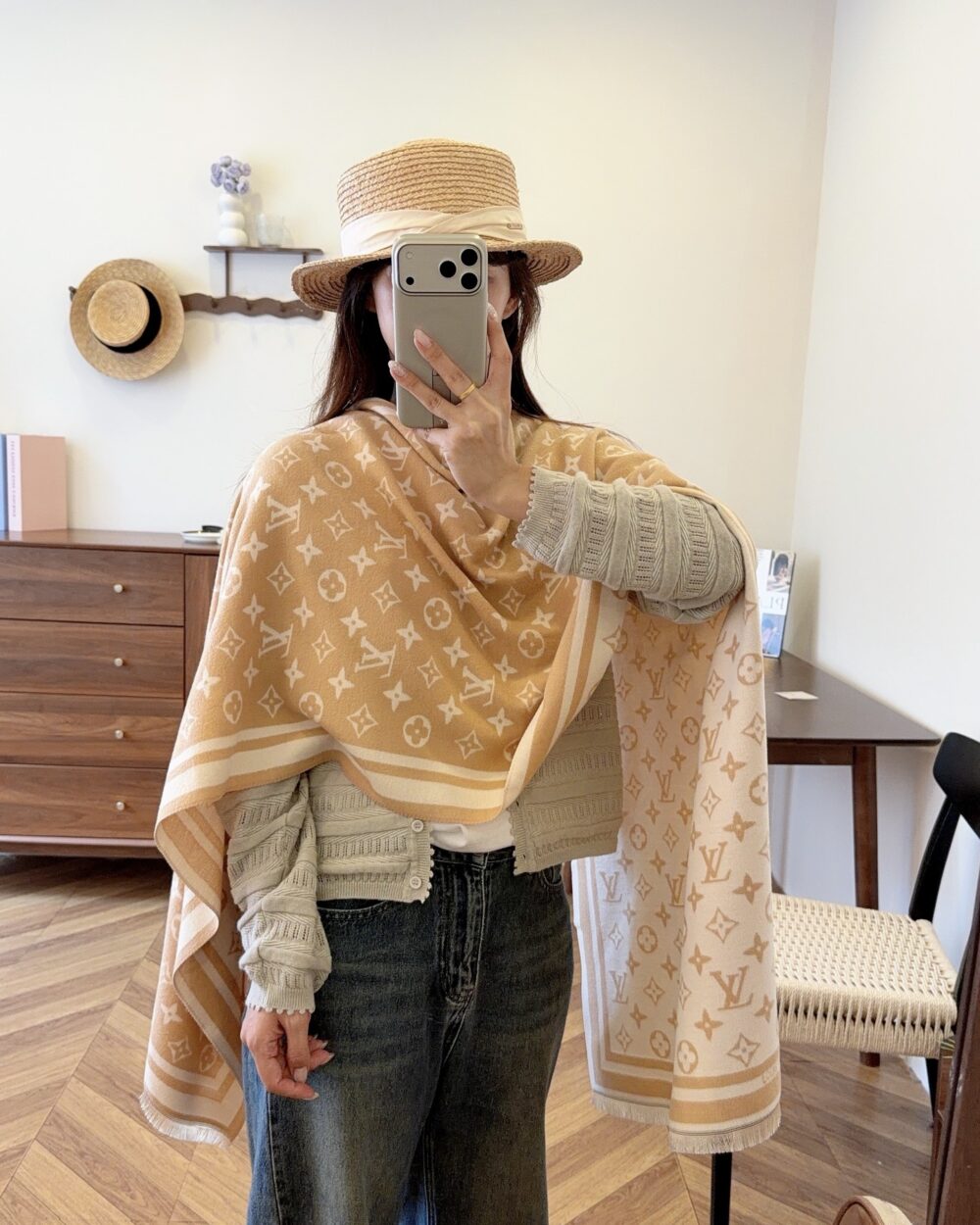 Louis Vuitton Beige Monogram Cashmere Scarf