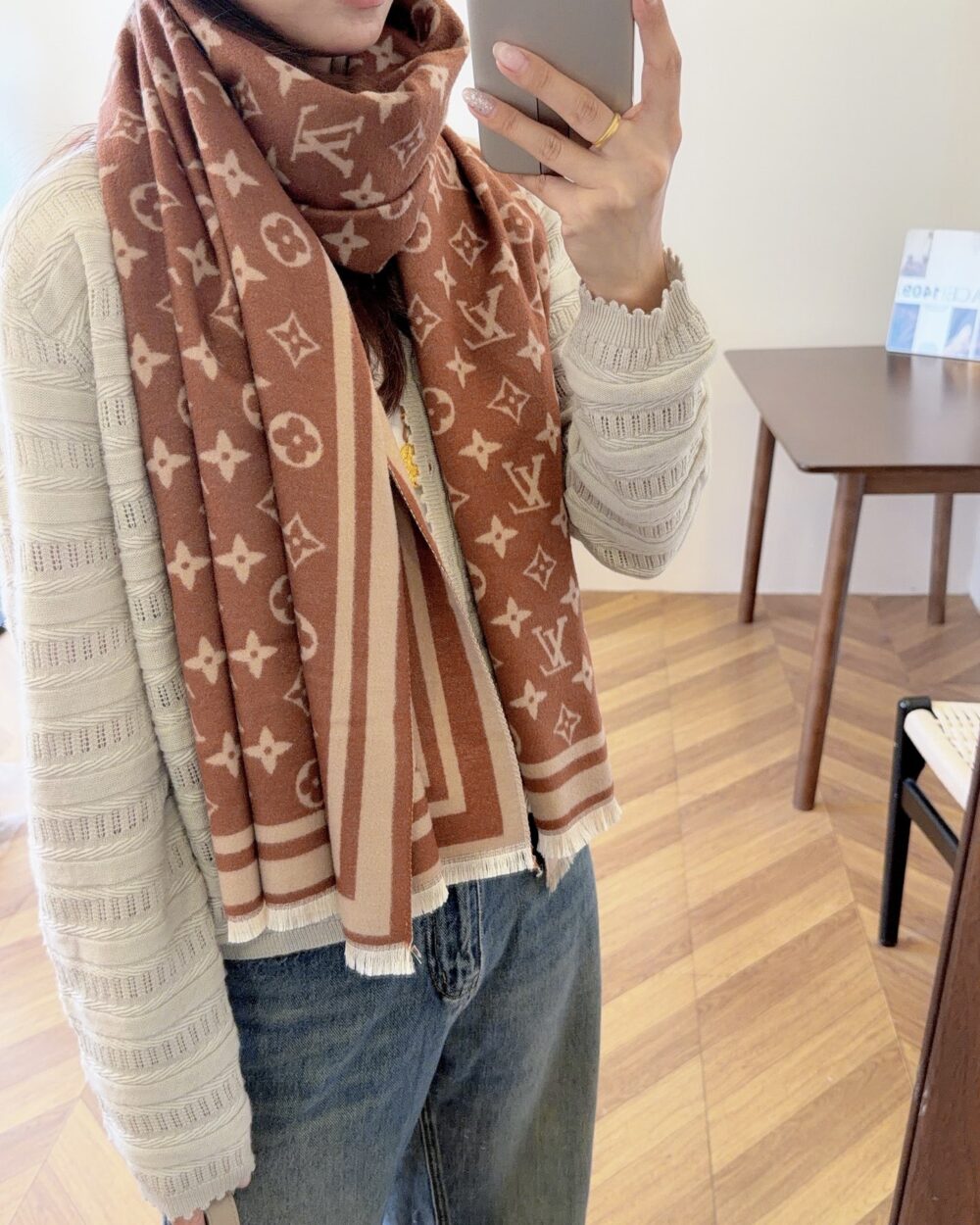 Louis Vuitton Brown Monogram Cashmere Scarf