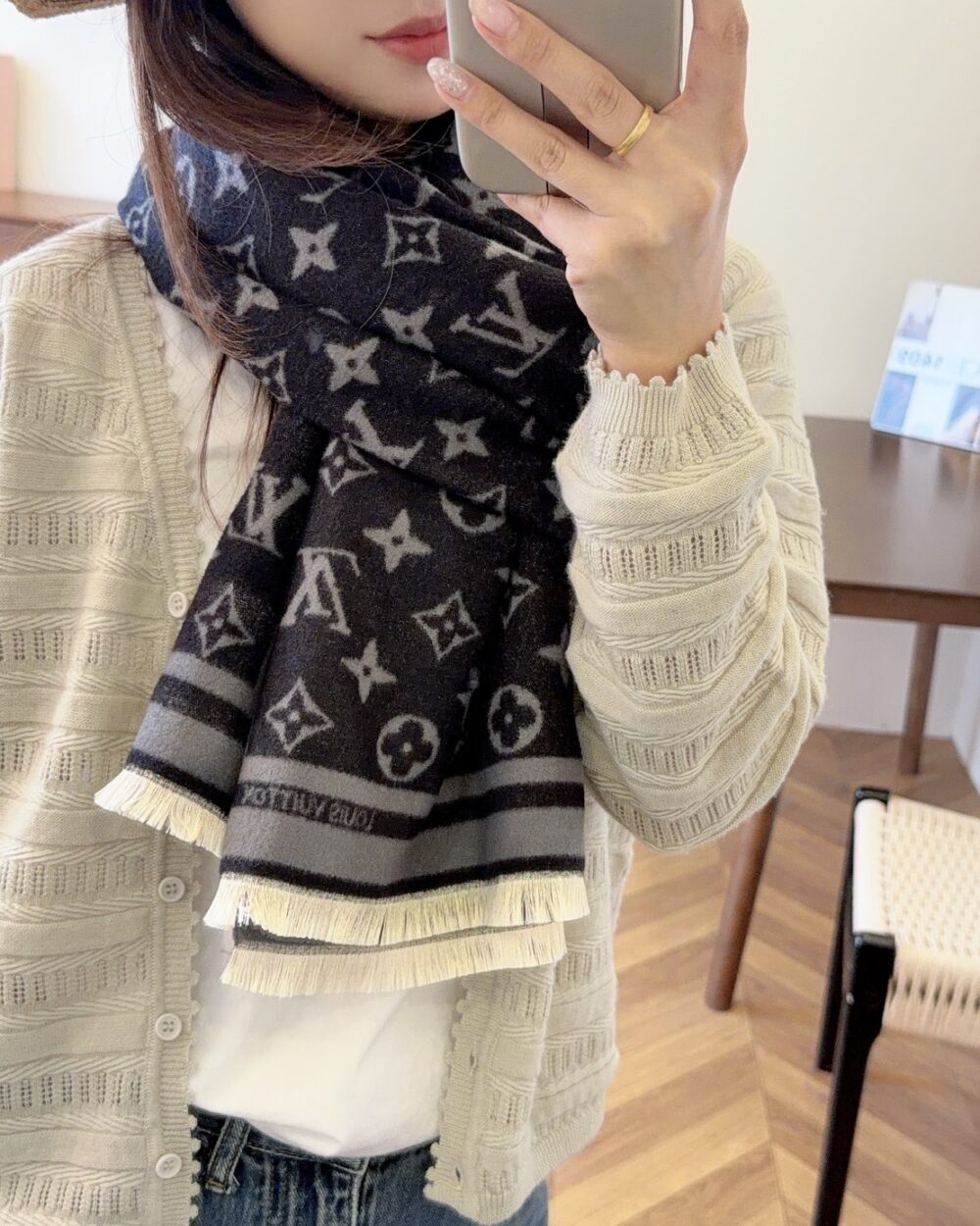 Louis Vuitton Navy Monogram Cashmere Scarf