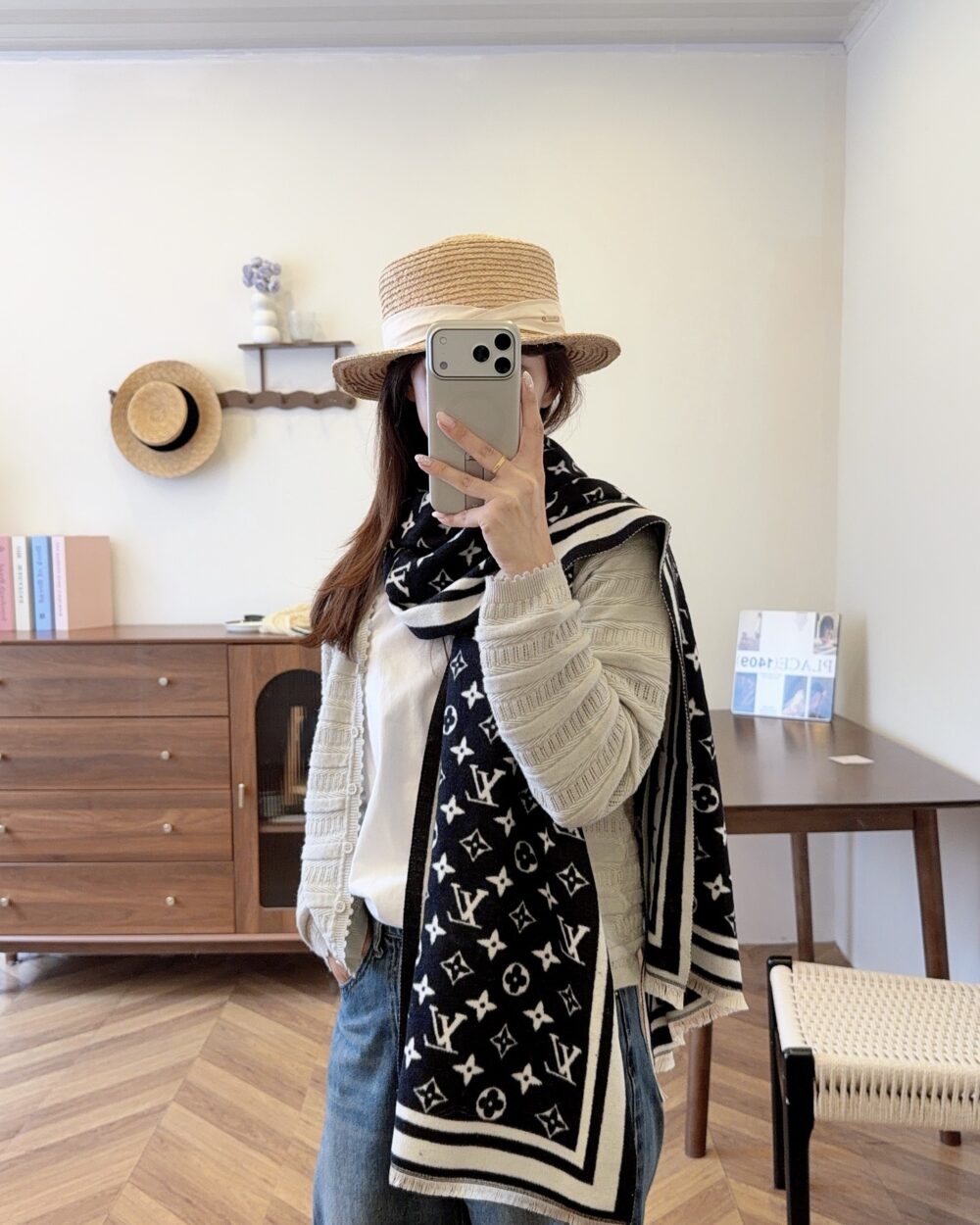 Louis Vuitton Black Monogram Cashmere Scarf