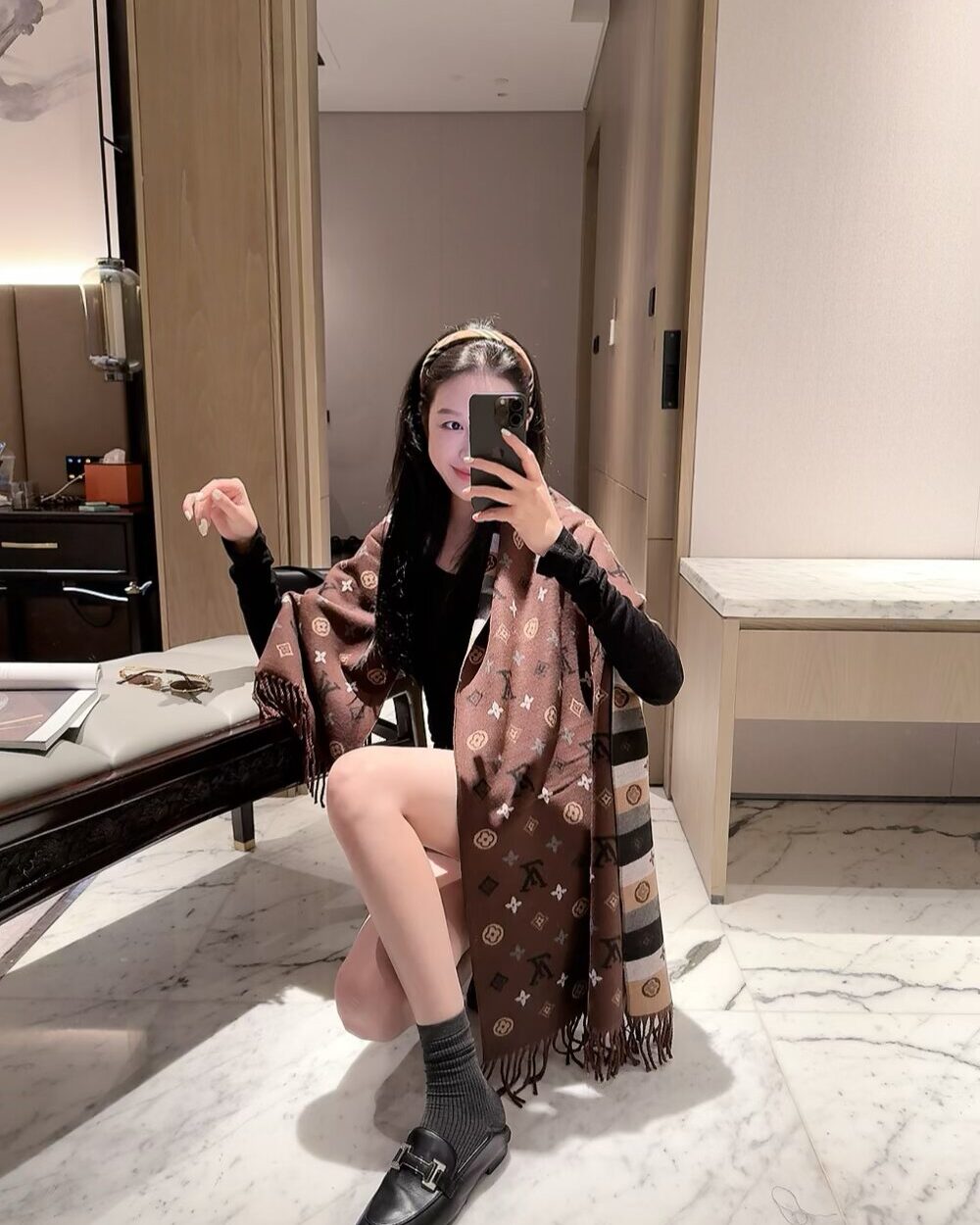 Louis Vuitton Brown Monogram Wool Scarf