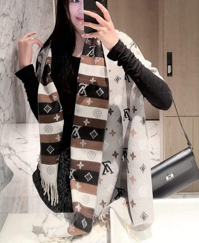 Louis Vuitton Grey Monogram Wool Scarf