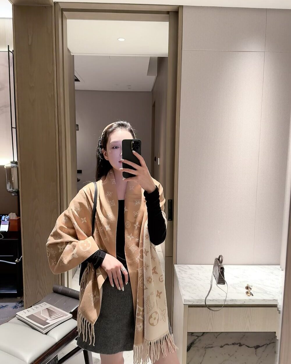 Louis Vuitton Camel Monogram Wool Scarf