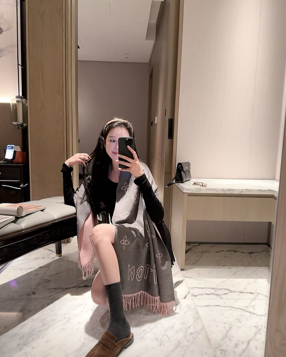 Louis Vuitton Grey Monogram Cashmere Scarf