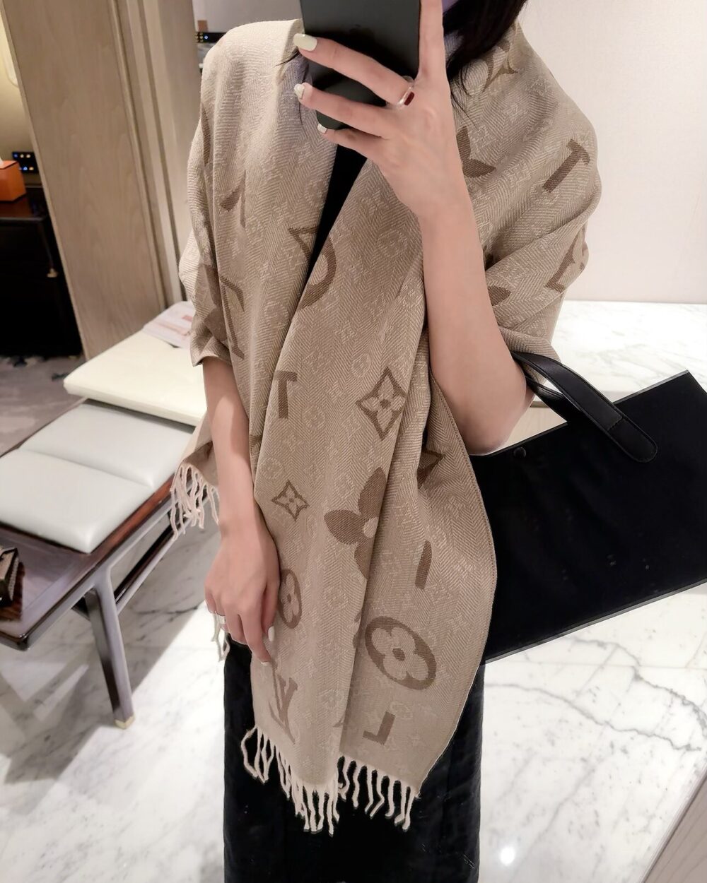 Louis Vuitton Beige Monogram Cashmere Scarf