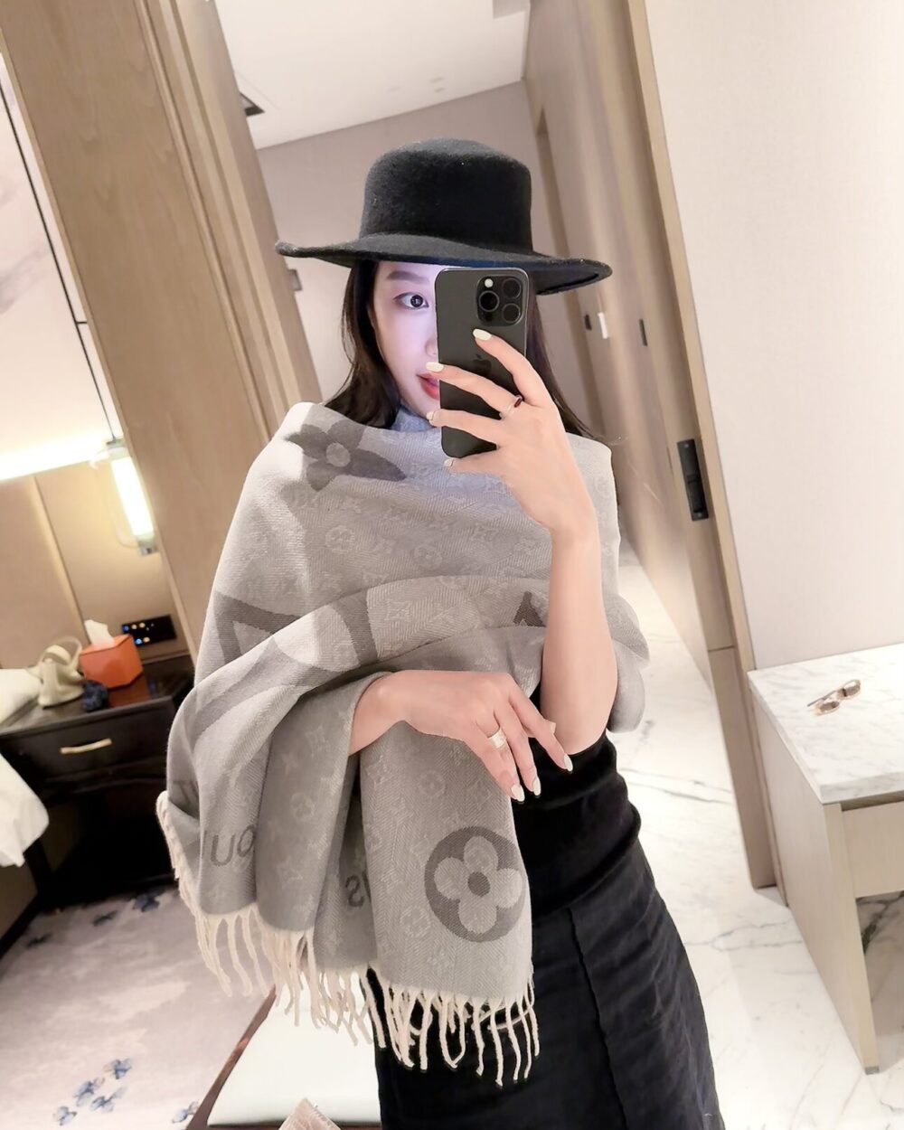 Louis Vuitton Grey Monogram Cashmere Scarf