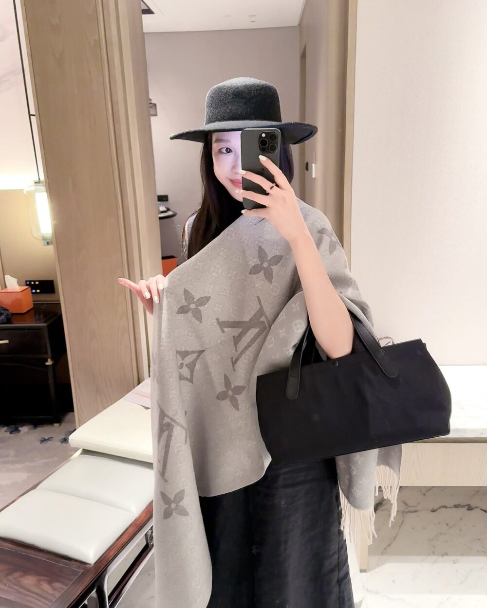 Louis Vuitton Grey Monogram Cashmere Scarf