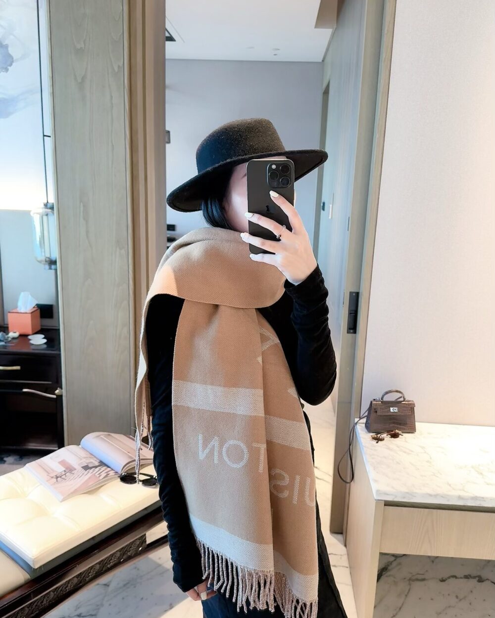 Louis Vuitton Camel Monogram Cashmere Scarf
